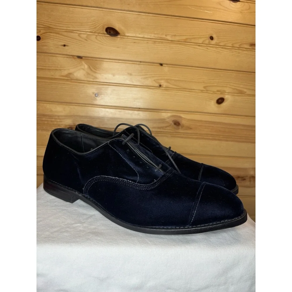 Allen Edmonds Park Avenue Cap Toe Navy Blue Velvet/Suede Leather Shoes 13 NEW!